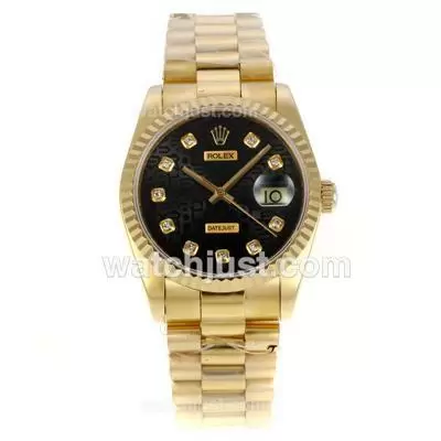 Rolex Datejust Automatic Movement Full Gold Diamond Marking With Black Computer Dial