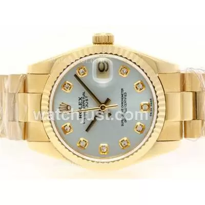 Rolex Datejust Automatic Movement Full Gold Diamond Marking With Light Blue Dial