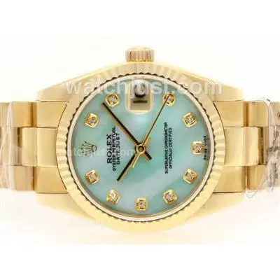 Rolex Datejust Automatic Movement Full Gold Diamond Marking With Blue Mop Dial