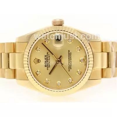 Rolex Datejust Automatic Movement Full Gold Diamond Marking With Golden Dial