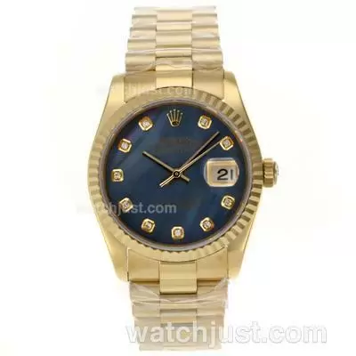 Rolex Datejust Automatic Movement Full Gold Diamond Marking With Black Mop Dial