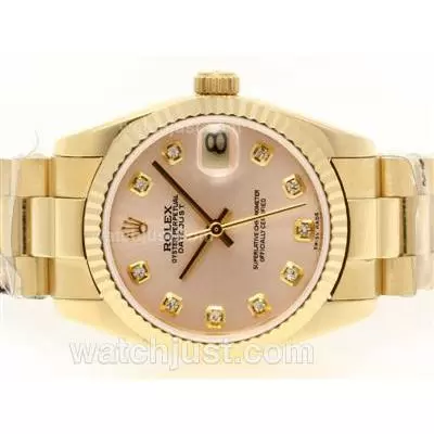 Rolex Datejust Automatic Movement Full Gold Diamond Marking With Champagne Dial