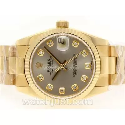 Rolex Datejust Automatic Movement Full Gold Diamond Marking With Gray Dial