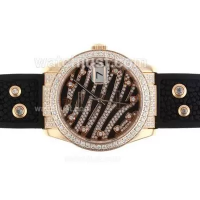 Rolex Datejust Automatic Movement Rose Gold Case Diamond Case Royal Black Design Diamond Crested Dial