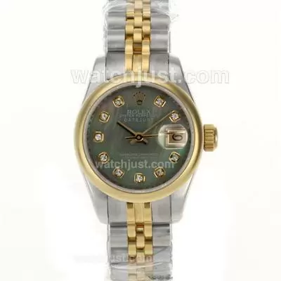 Rolex Datejust Automatic Movement Two Tone Diamond Markers With Green Mop Dial