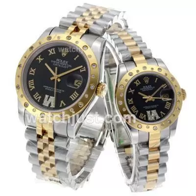 Rolex Datejust Automatic Two Tone Roman Markers With Black Dial Sapphire Glass