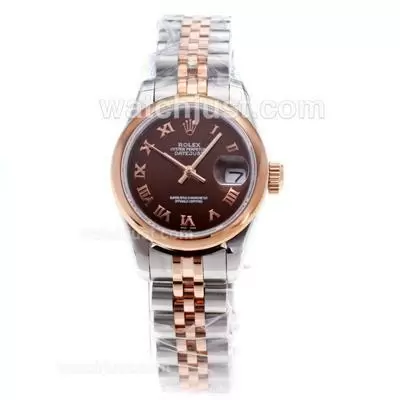 Rolex Datejust Automatic Movement Two Tone Roman Markers With Brown Dial Lady Size