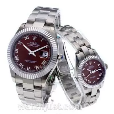 Rolex Datejust Automatic Movement Roman Markers With Brown Dial S/s Couple Watch