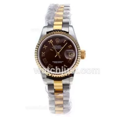 Rolex Datejust Automatic Movement Two Tone Roman Markers With Brown Dial Lady Size