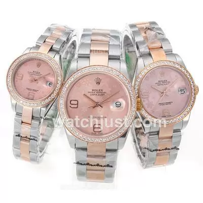 Rolex Datejust Automatic Movement Two Tone Diamond Bezel With Pink Floral Motif Dial