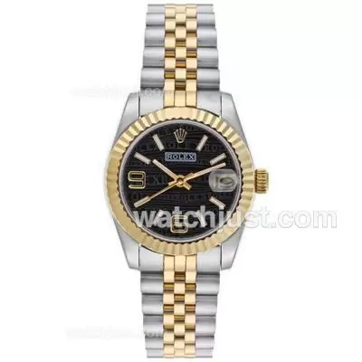 Rolex Datejust Automatic Two Tone With Black Dial Mid Size