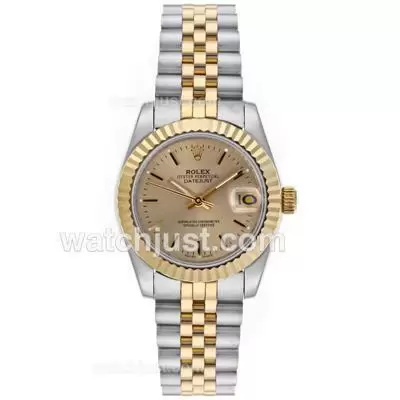 Rolex Datejust Automatic Two Tone Stick Markers With Golden Dial Mid Size