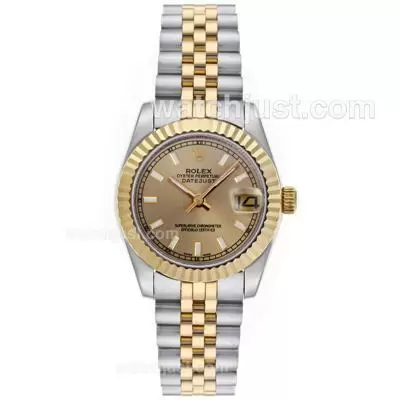 Rolex Datejust Automatic Two Tone Stick Markers With Golden Dial Mid Size