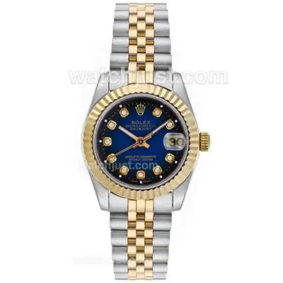 Rolex Datejust Automatic Two Tone Diamond Markers With Blue Dial Mid Size