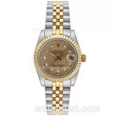 Rolex Datejust Automatic Two Tone Diamond Markers With Golden Dial Mid Size