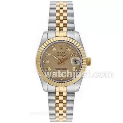 Rolex Datejust Automatic Two Tone Diamond Markers With Golden Dial Mid Size