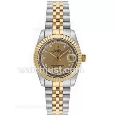 Rolex Datejust Automatic Two Tone Diamond Markers With Golden Dial Mid Size