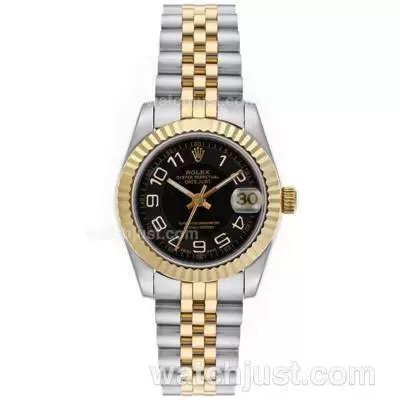 Rolex Datejust Automatic Two Tone Number Markers With Black Dial Mid Size