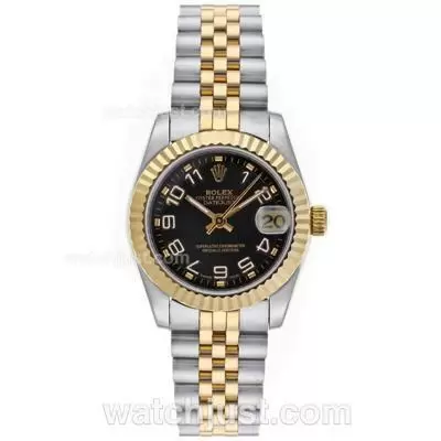 Rolex Datejust Automatic Two Tone Number Markers With Black Dial Mid Size