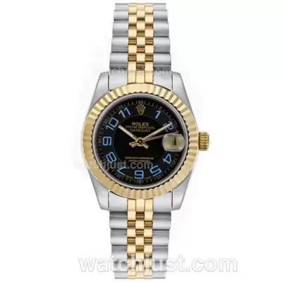 Rolex Datejust Automatic Two Tone Blue Number Markers With Black Dial Mid Size