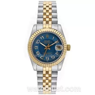 Rolex Datejust Automatic Two Tone Roman Markers With Blue Dial Mid Size