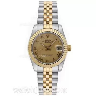 Rolex Datejust Automatic Two Tone Roman Markers With Golden Dial Mid Size