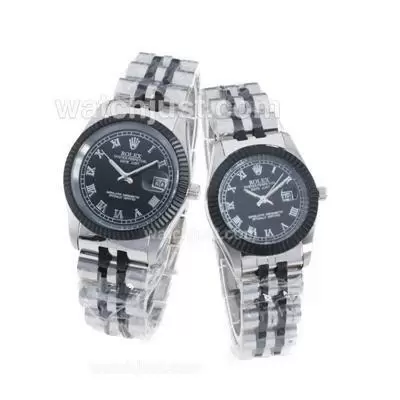 Rolex Datejust Roman Markers With Black Dial Couple Watch