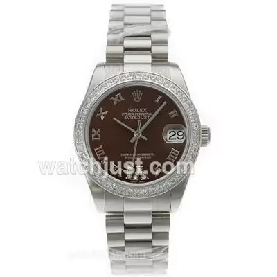 Rolex Datejust Automatic Movement Diamond Bezel Roman Markers With Brown Dial S/s Mid Size