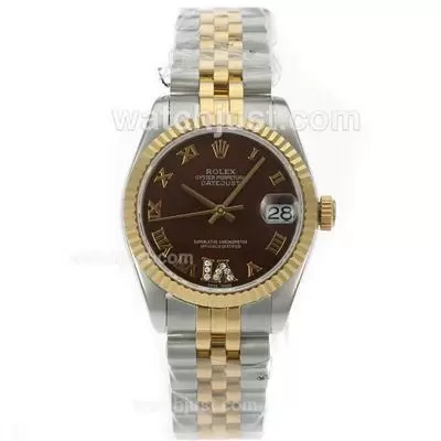 Rolex Datejust Automatic Movement Two Tone Roman Markers With Brown Dial S/s Mid Size