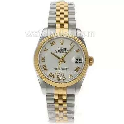 Rolex Datejust Automatic Movement Two Tone Roman Markers With White Dial S/s Mid Size