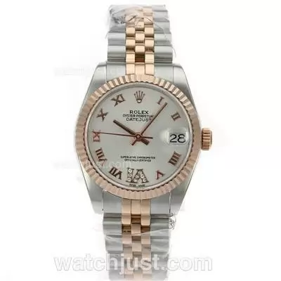 Rolex Datejust Automatic Movement Two Tone Roman Markers With White Dial S/s Mid Size