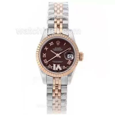 Rolex Datejust Automatic Movement Two Tone Roman Markers With Brown Dial S/s Lady Size