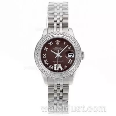 Rolex Datejust Automatic Movement Diamond Bezel Roman Markers With Brown Dial S/s Lady Size