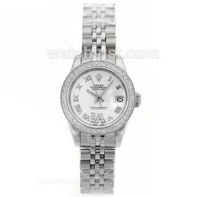 Rolex Datejust Automatic Movement Diamond Bezel Roman Markers With White Dial S/s Lady Size