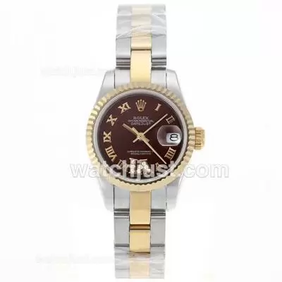 Rolex Datejust Automatic Movement Two Tone Roman Markers With Brown Dial S/s Lady Size