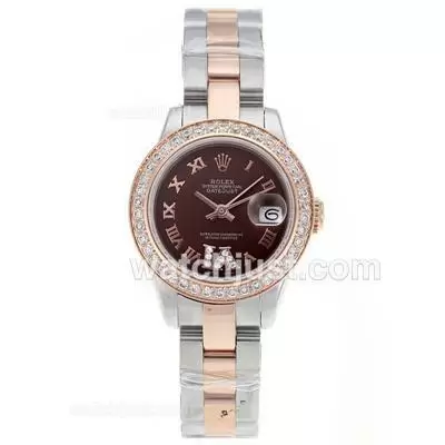 Rolex Datejust Automatic Movement Two Tone Diamond Bezel Roman Markers With Brown Dial S/s Lady Size