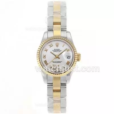 Rolex Datejust Automatic Movement Two Tone Roman Markers With White Dial S/s Lady Size