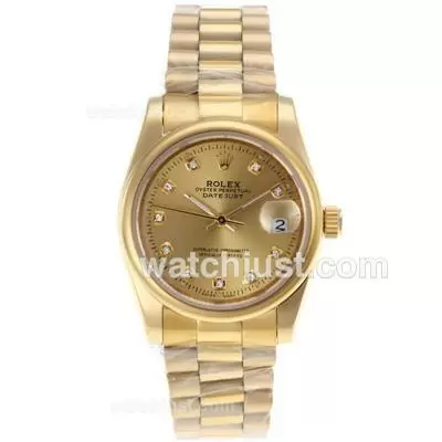 Rolex Datejust Automatic Full Gold Diamond Marking With Golden Dial Sapphire Glass