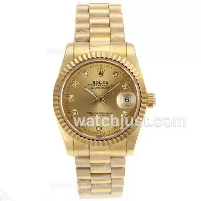 Rolex Datejust Automatic Full Gold Diamond Marking With Golden Dial Sapphire Glass