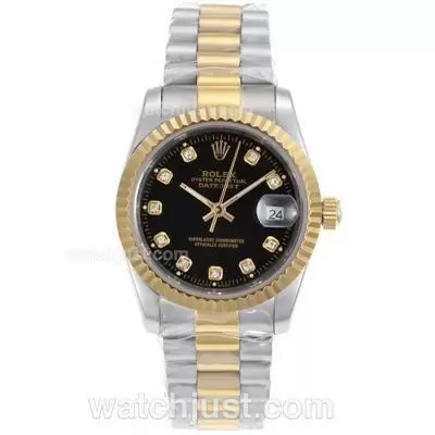 Rolex Datejust Automatic Two Tone Diamond Marking With Black Dial Sapphire Glass