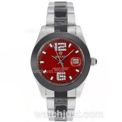 Rolex Datejust Automatic Ceramic Bezel With Red Dail Ceramic Strap