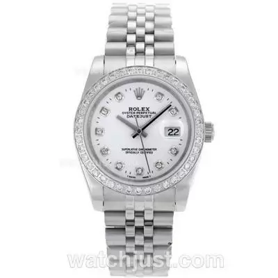 Rolex Datejust Automatic Diamond Bezel And Markers With White Dial S/s Sapphire Glass