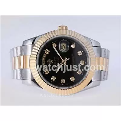 Rolex Day Date Ii Automatic Two Tone Diamond Marking With Black Dial 41mm New Version