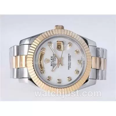 Rolex Day Date Ii Automatic Two Tone Diamond Marking With White Dial 41mm New Version