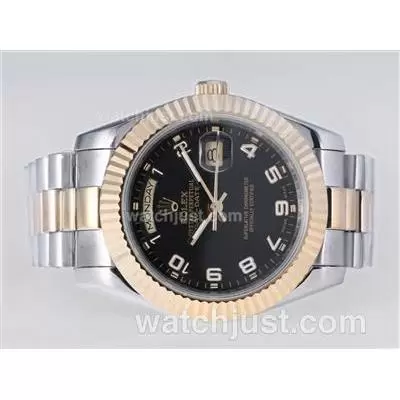 Rolex Day Date Ii Automatic Two Tone Number Marking With Black Dial 41mm New Version