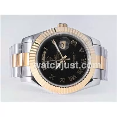 Rolex Day Date Ii Automatic Two Tone Roman Marking With Black Dial 41mm New Version