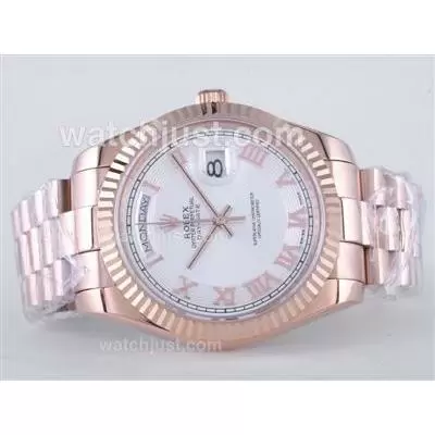 Rolex Day Date Ii Automatic Movement Full Rose Gold With Roman Marking 41mm