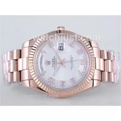 Rolex Day Date Ii Automatic Movement Full Rose Gold With White Dial 41mm