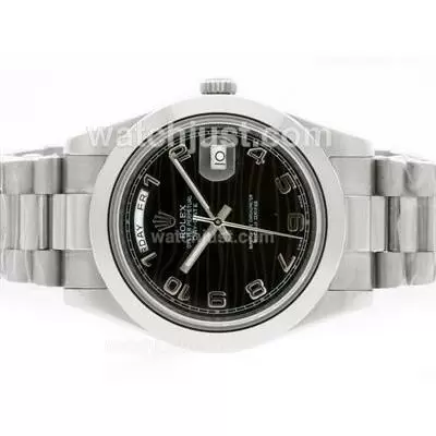 Rolex Day Date Ii Automatic With Black Wave Dial Number Marking 41mm Version