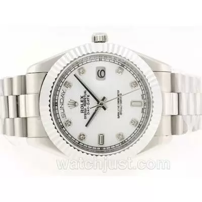 Rolex Day Date Ii Automatic Movement Diamond Markers With White Dial 41mm Version